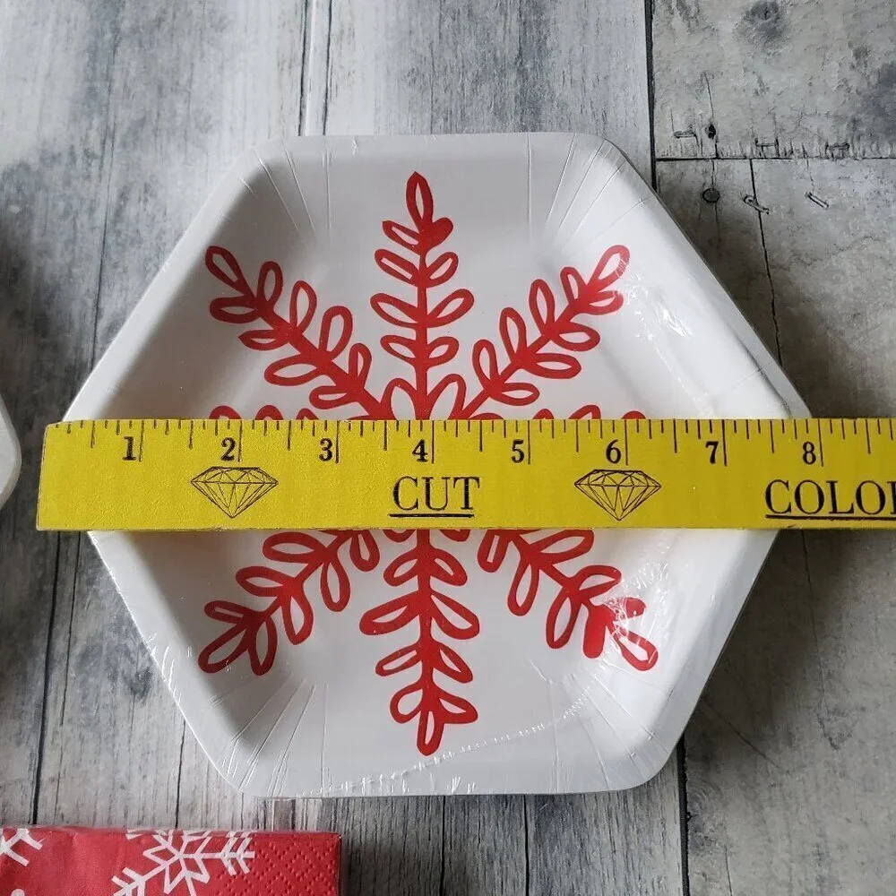 NWT - Red Snowflake Paper Plates and Napkins 20 count ea.